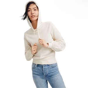 Madewell Cropped Crewneck Cream Bubble-Sleeve Hoodie Boxy Sweatshirt Women’s M